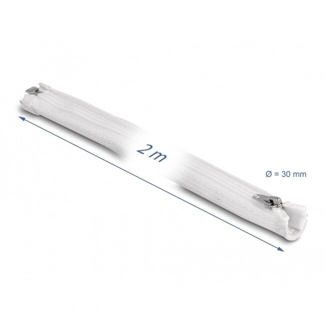 Delock polyester kabelsleeve met ritssluiting | 30mm | hittebestendig | wit | 2 meter