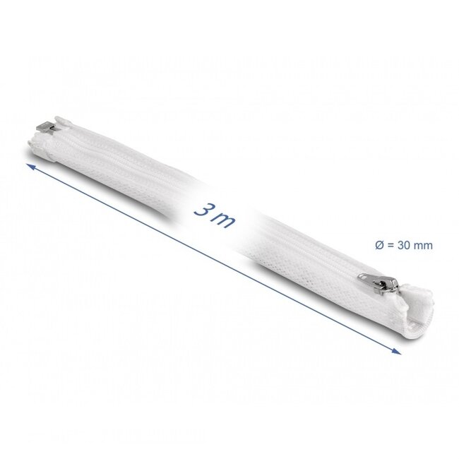 Delock polyester kabelsleeve met ritssluiting | 30mm | hittebestendig | wit | 3 meter