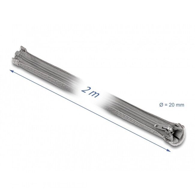Delock polyester kabelsleeve met ritssluiting | 20mm | hittebestendig | grijs | 2 meter