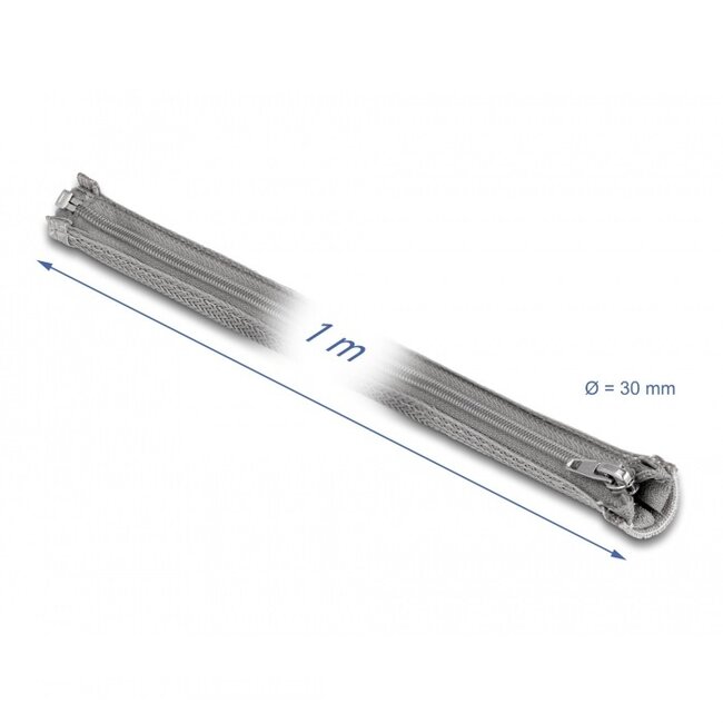 Delock polyester kabelsleeve met ritssluiting | 30mm | hittebestendig | grijs | 1 meter