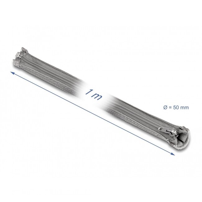 Delock polyester kabelsleeve met ritssluiting | 50mm | hittebestendig | grijs | 1 meter