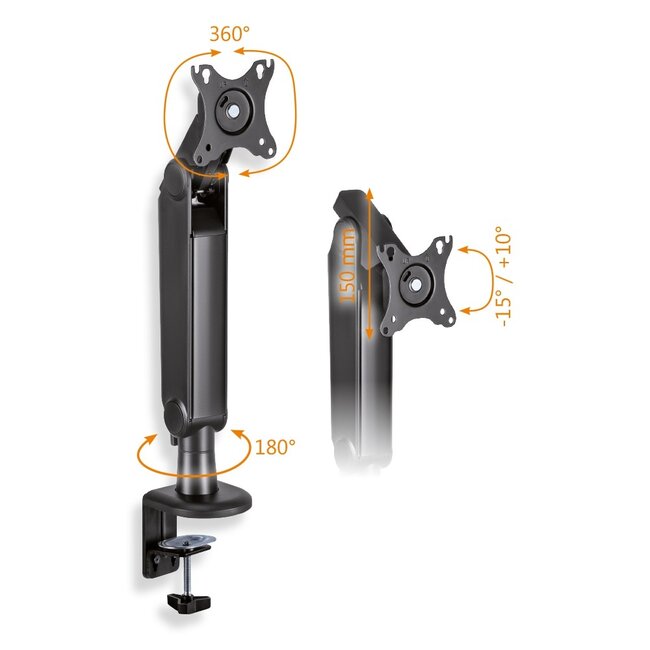 My Wall bureaubeugel | 1 monitor tot 32 inch | full motion met veersysteem | zwart