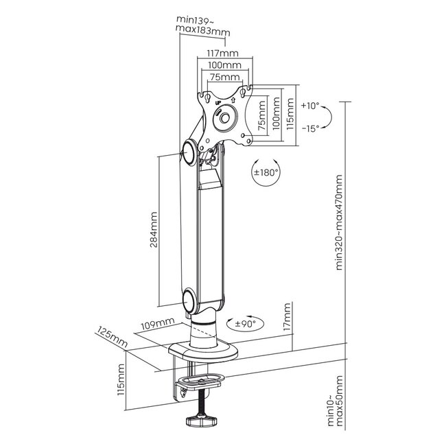 My Wall bureaubeugel | 1 monitor tot 32 inch | full motion met veersysteem | zwart