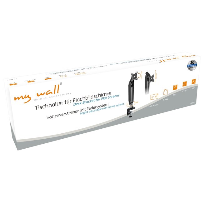 My Wall bureaubeugel | 1 monitor tot 32 inch | full motion met veersysteem | zwart