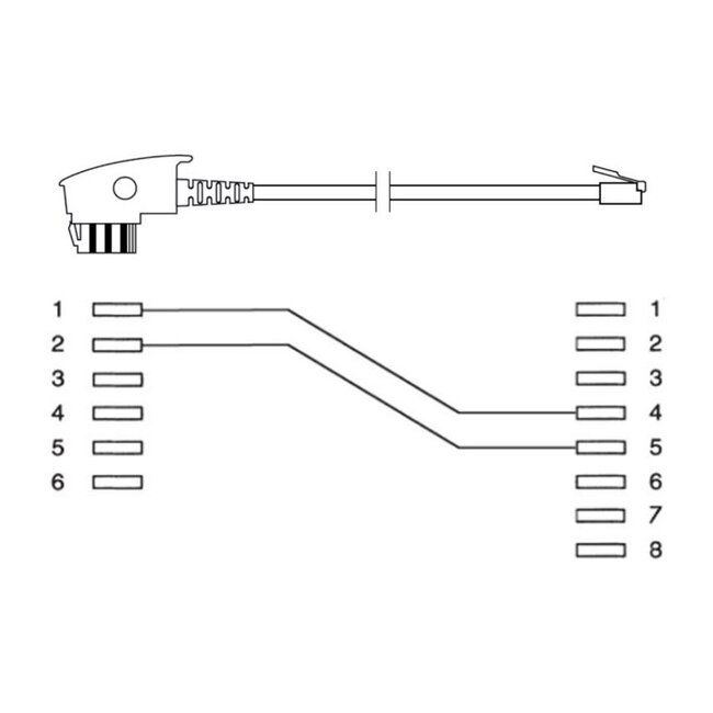 TAE-F - RJ45 DSL/VDSL telecom kabel | 2-aderig (8P2C) | wit | 1 meter