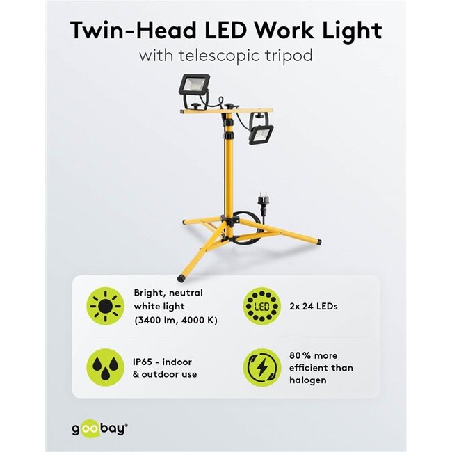 Goobay LED bouwlamp met vloerstandaard - 2x 20W