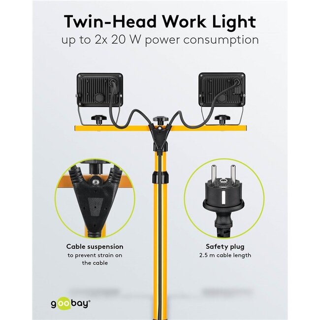 Goobay LED bouwlamp met vloerstandaard - 2x 20W