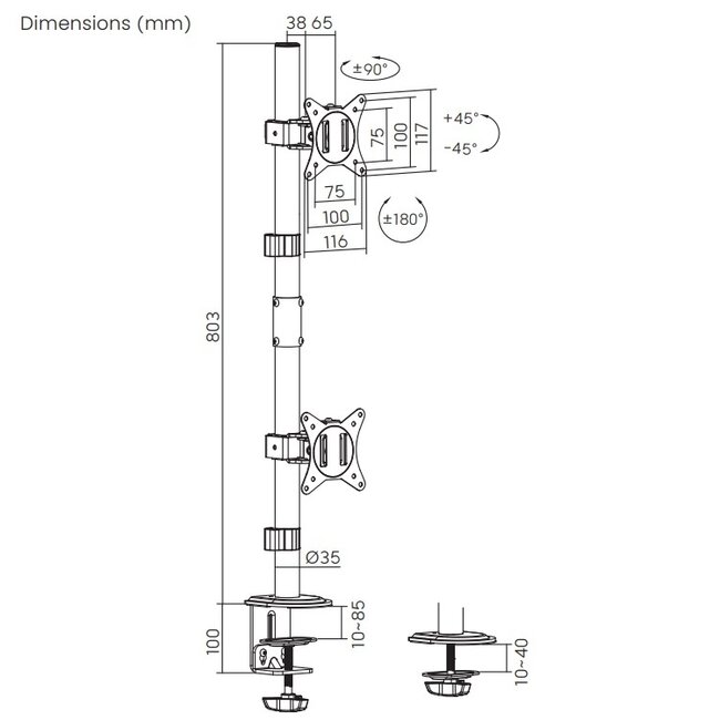Gembird bureaubeugel voor 2 monitoren tot 32 inch | full motion | boven elkaar