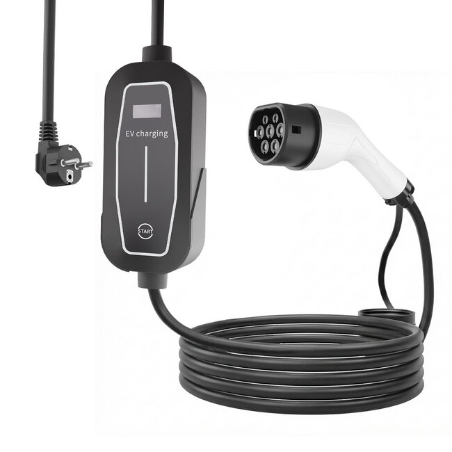 Mobiele EV-lader, geaarde stekker naar Type 2, 16A 1-fasig (3,7 KW), 5 m