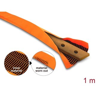 DeLOCK Delock Double-Layer Flat protective Sleeve 40 x 16 mm with black Wear Warning Indicator for cables or copper busbars, PET, orange 1 m