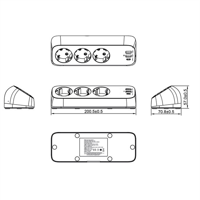 VALUE Tisch-Steckdosenleiste, 3fach mit Schalter, inkl. 3x USB (2x A, 1x C), mit Tischklemme, 1,5 m