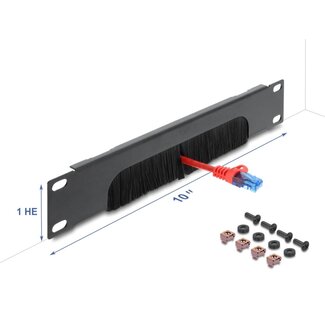 DeLOCK Delock 10″ Cable Management Brush Strip open at the bottom 1U dark grey