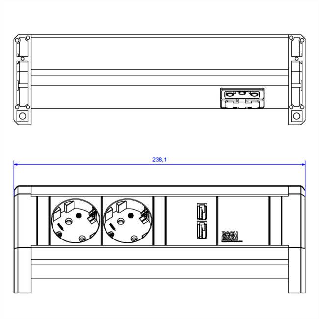 BACHMANN DESK 2x Geaard stopcontact 1x USB Oplader