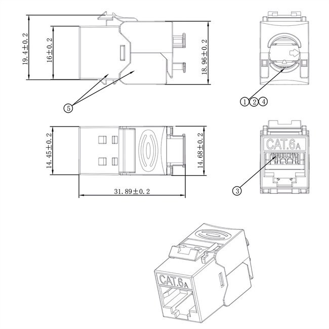 ROLINE Cat.6A (Class EA) Keystone, RJ-45, geschirmt, werkzeuglos, GHMT, silberfarben