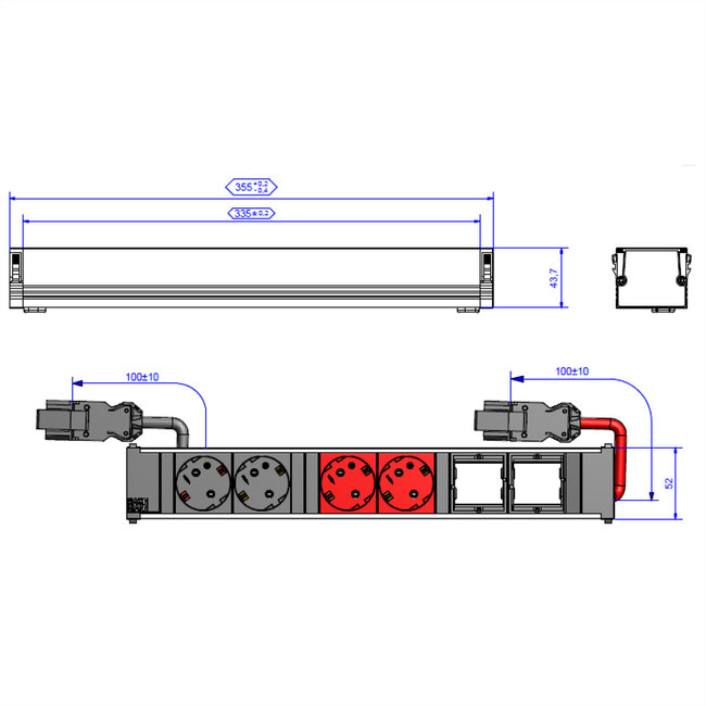 BACHMANN CONI 2xCEE7/3 2xCEE7/3 rood, Geaarde stopcontacten 2x zwart + 2x rood