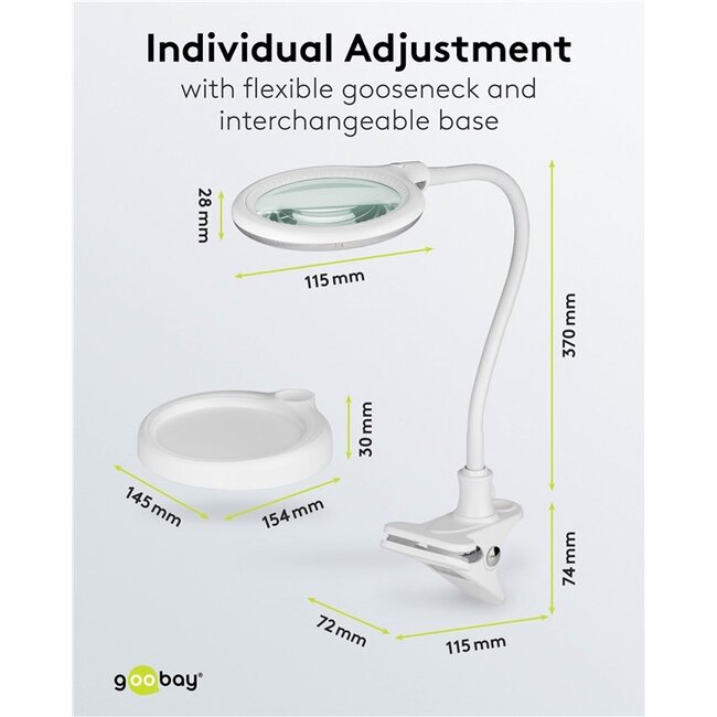 Goobay LED loeplamp | 480 lm | 6W | bureauklem en standaard | wit