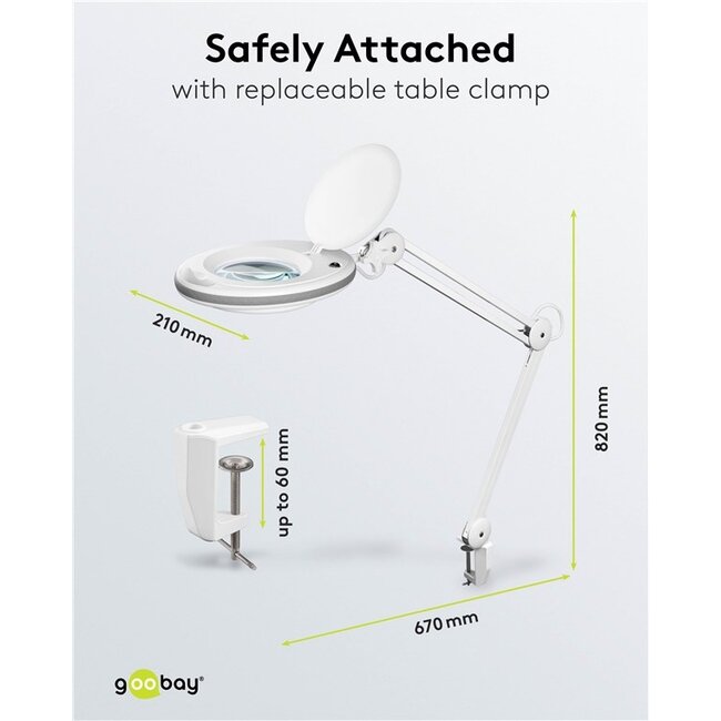 Goobay LED loeplamp | 650 lm | 8W | bureauklem | wit