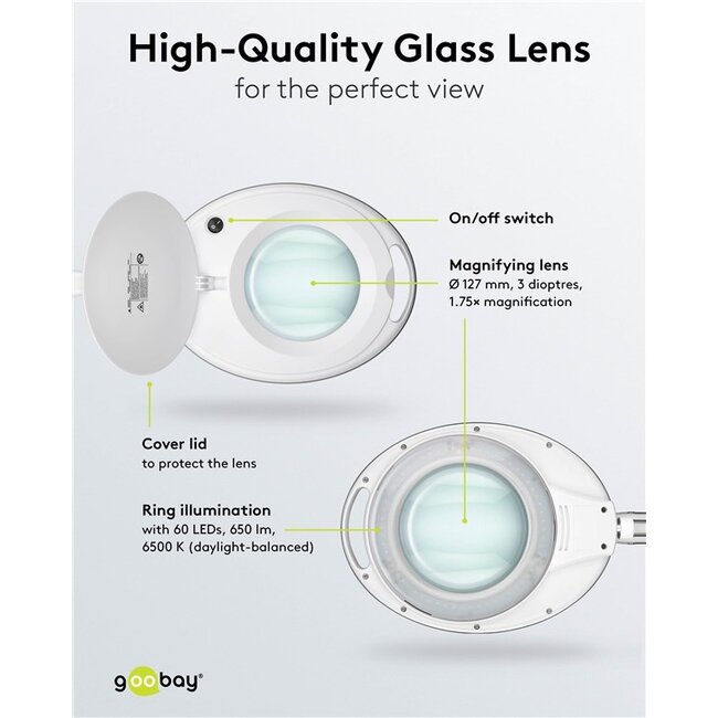 Goobay LED loeplamp | 650 lm | 8W | bureauklem | wit