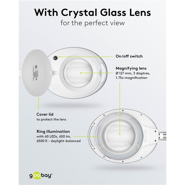 Goobay premium LED loeplamp | 650 lm | 8W | bureauklem | wit