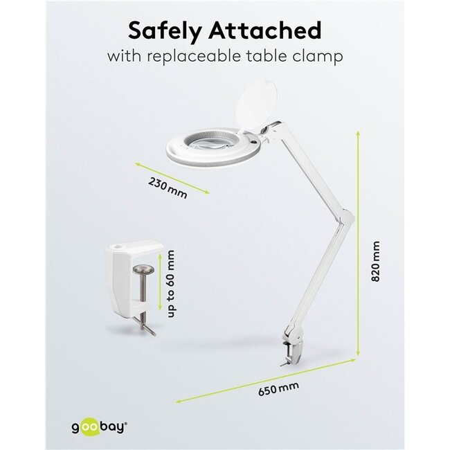 Goobay premium LED loeplamp | 730 lm (dimbaar) | 9W | bureauklem | wit