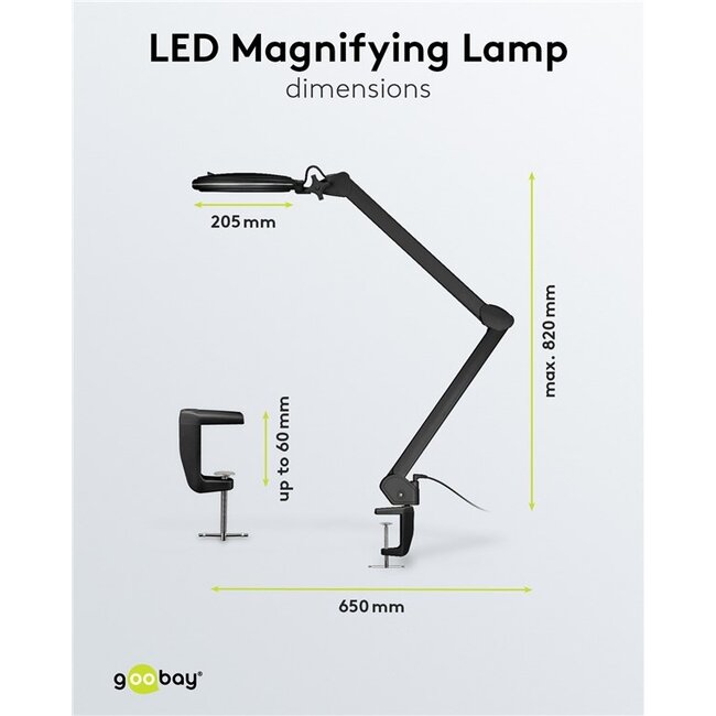 Goobay LED loeplamp | 800 lm (dimbaar) | 10W | bureauklem | zwart