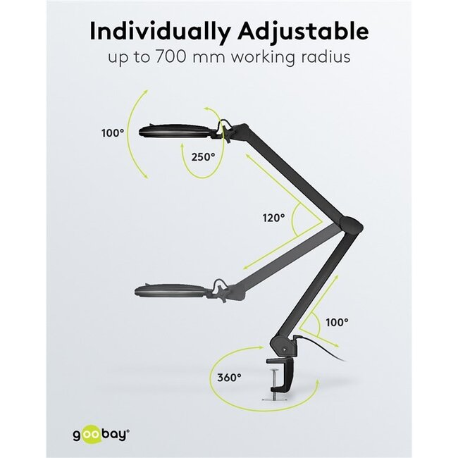 Goobay LED loeplamp | 800 lm (dimbaar) | 10W | bureauklem | zwart