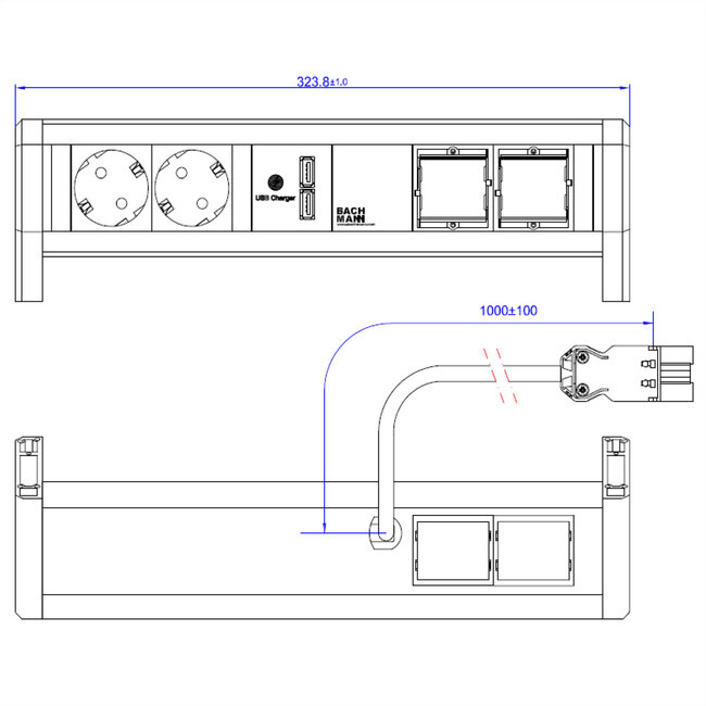 BACHMANN BUREAU 2xCEE7/3 1xUSB Oplader en 2 x Custom module