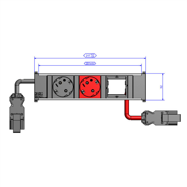BACHMANN CONI 1xCEE7/3 1xCEE7/3 rood, Geaard stopcontact 1x zwart + 1x rood