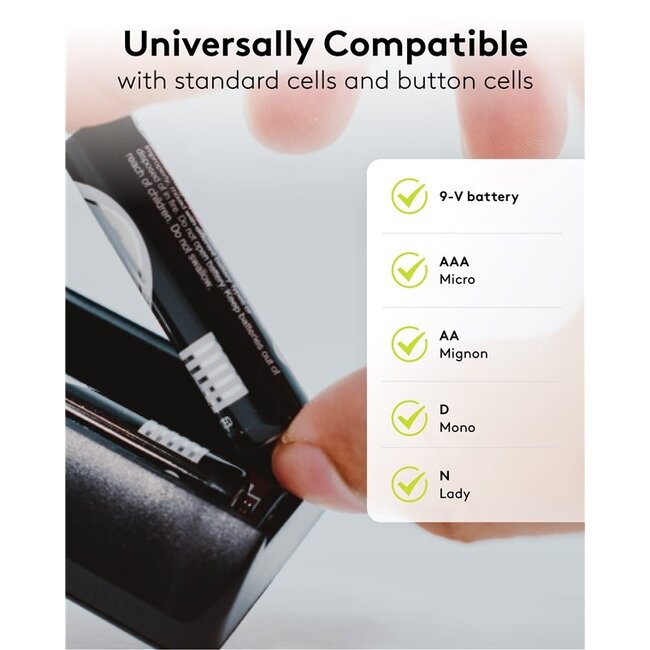 Goobay batterijentester | voor AA-, AAA-, C-, D-, 9V- en knoopcelbatterijen