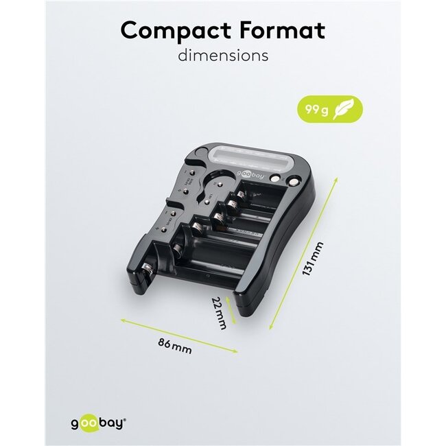 Goobay batterijentester met LCD-display | voor AA-, AAA-, C-, D-, 9V- en knoopcelbatterijen