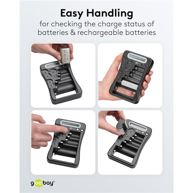 Goobay batterijentester met LCD-display | voor AA-, AAA-, C-, D-, 9V- en knoopcelbatterijen