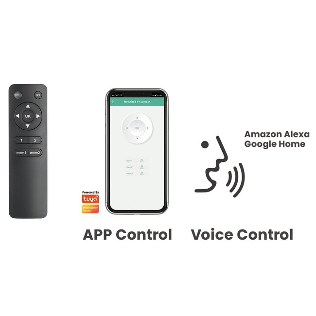 My Wall TV-plafondbeugel | tot 65 inch | gemotoriseerd | inklapbaar en draaibaar | app, stem en afstandsbediening | zwart