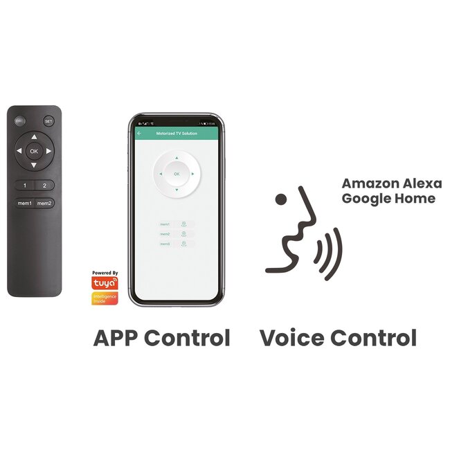 My Wall TV-plafondbeugel | tot 75 inch | gemotoriseerd | inklapbaar en draaibaar | app, stem en afstandsbediening | zwart