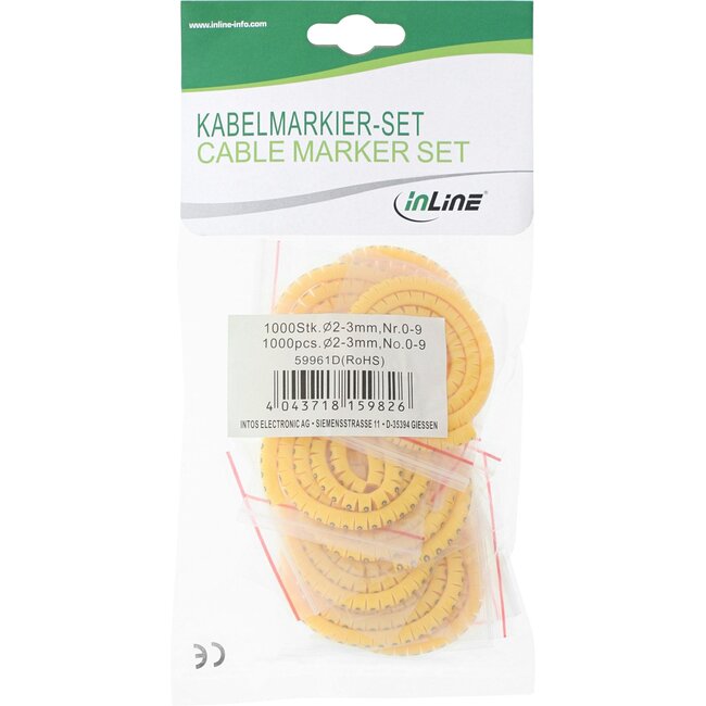 InLine markeerclips (0-9) voor kabels | 3 - 5,2mm | 1000 stuks | geel