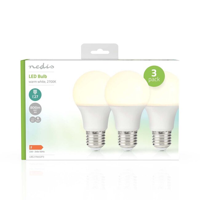 Nedis LED-lamp set | 3 stuks | warm wit | E27 | A60 | 8W