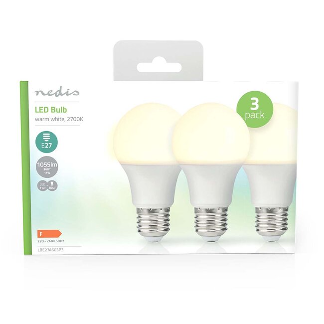 Nedis LED-lamp set | 3 stuks | warm wit | E27 | A60 | 11W