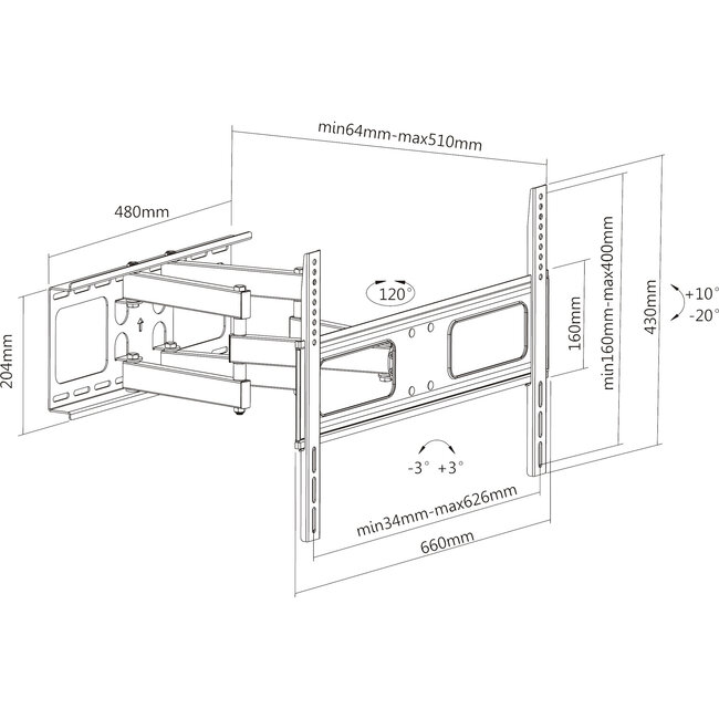 InLine® muurbeugel, voor beeldscherm 94-178cm (37-70"), max. 50kg