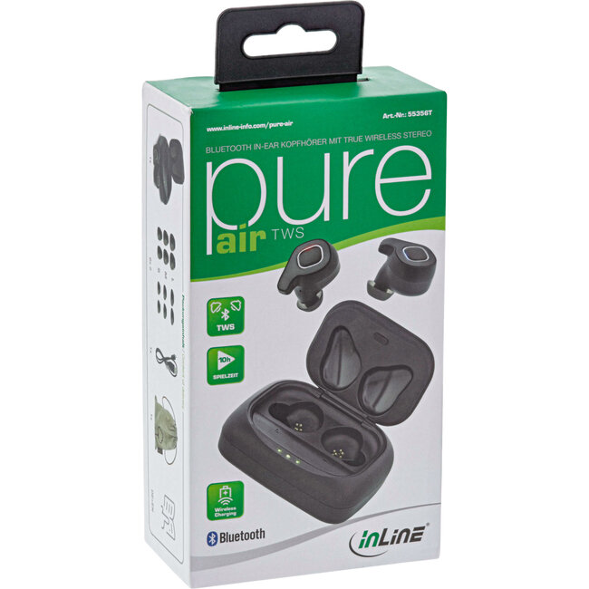 InLine® PURE Air TWS, Bluetooth-hoofdtelefoon met TWS, met Qi-Case PowerBank