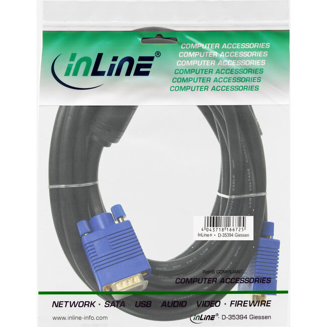 InLine® S-VGA kabel Premium, 15-pins HD male / male, zwart, 10m