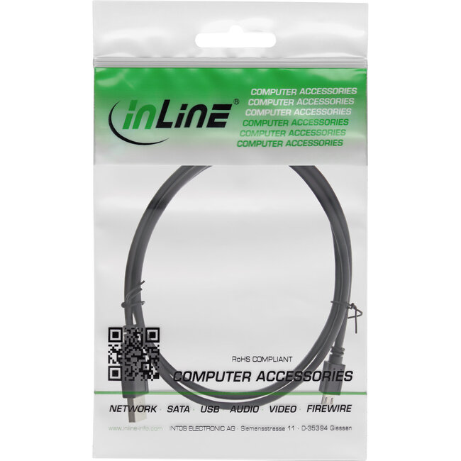 InLine® Micro-USB 2.0 kabel, USB-A stekker naar Micro-B stekker, zwart, 1,8m