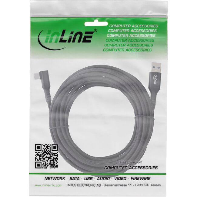 InLine® USB 3.2 Gen.1 kabel, USB-C St schuin - USB-A St voor VR, zwart, 5m