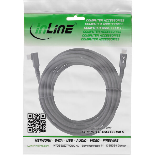 InLine® USB 3.2 Gen.1-kabel, USB-C-male/male schuin voor VR, zwart, 5m