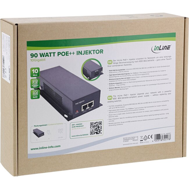 InLine Power over Ethernet (PoE/PoE+/PoE++) 10 Gigabit Injector | 90W