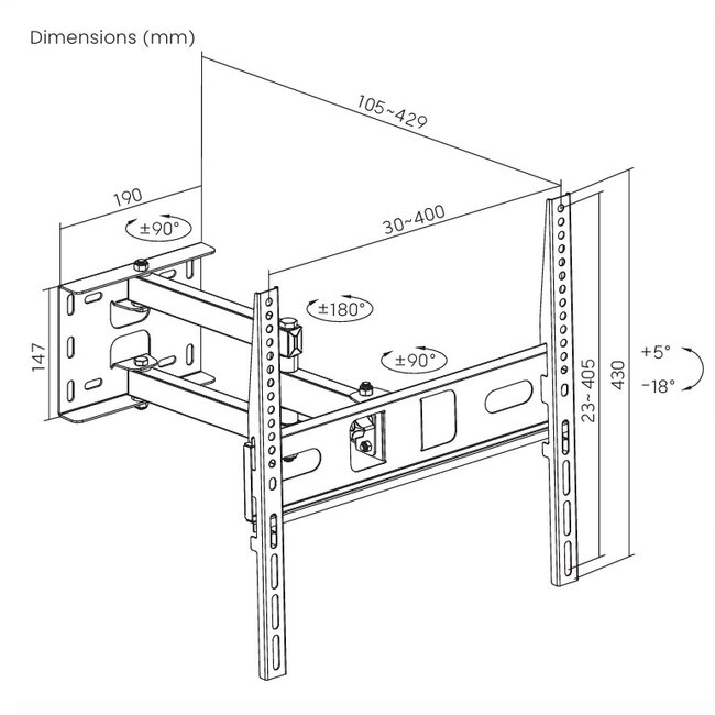 Gembird TV-muurbeugel | tot 55 inch | full motion | enkele arm