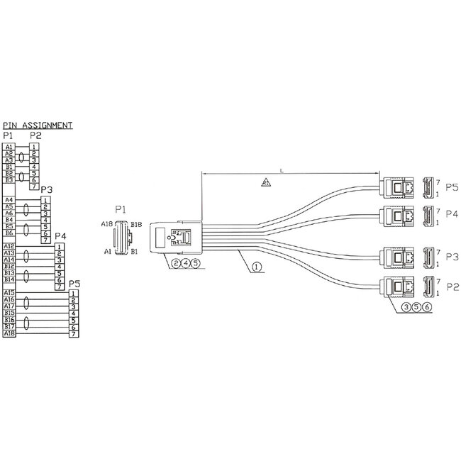 InLine® SAS verbindingskabel, Mini-SAS SFF-8087 naar 4x SATA, 1:1, OCR, 0,75m