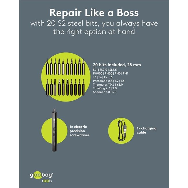 Goobay elektrische precisie-schroevendraaierset | 20 bits