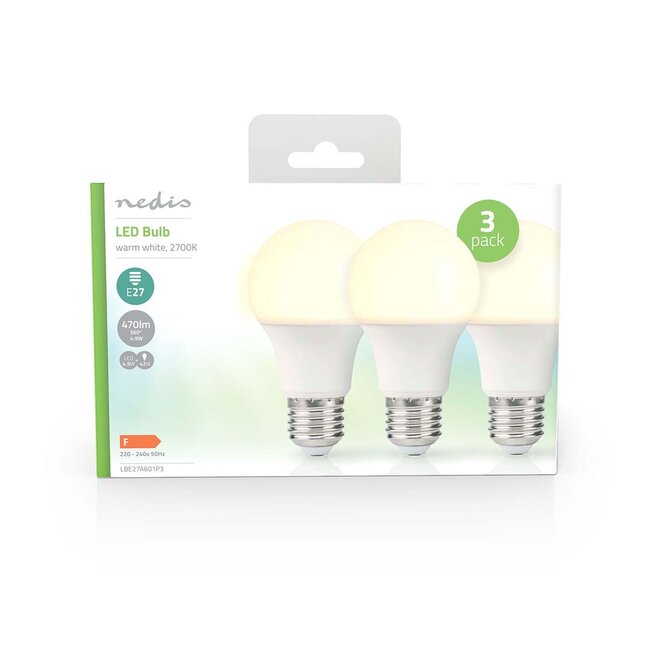 Nedis LED-lamp set | 3 stuks | warm wit | E27 | A60 | 4,9W