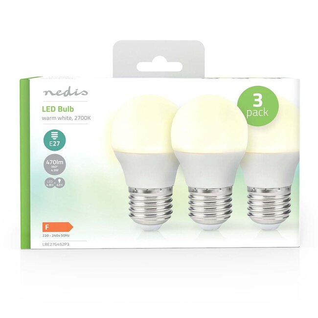 Nedis LED-lamp set | 3 stuks | warm wit | E27 | G45 | 4,9W