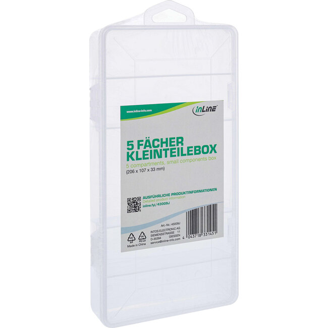 InLine® Kleine onderdelenbak, 5 compartimenten, afmetingen: 206x107x33mm