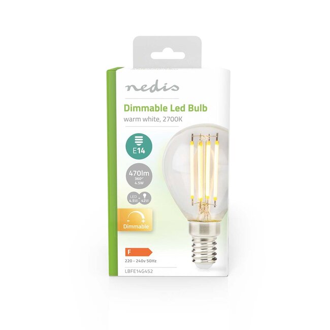 Nedis LED-filamentlamp | warm wit | dimbaar | E14 | G45 | 4,5W